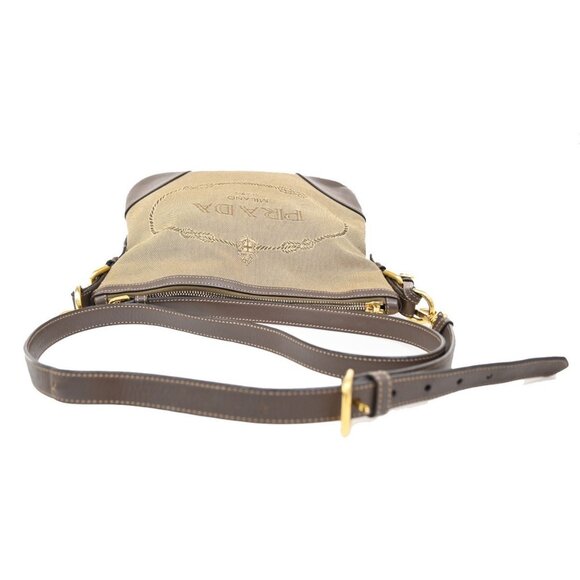 PRADA Logo Jacquard Crossbody Shoulder Bag Canvas Leather Brown - Picture 6 of 13
